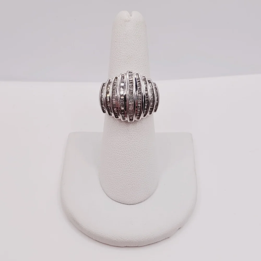 10k Solid White Gold Genuine Channel Set Baguette Diamond Statement Ring
